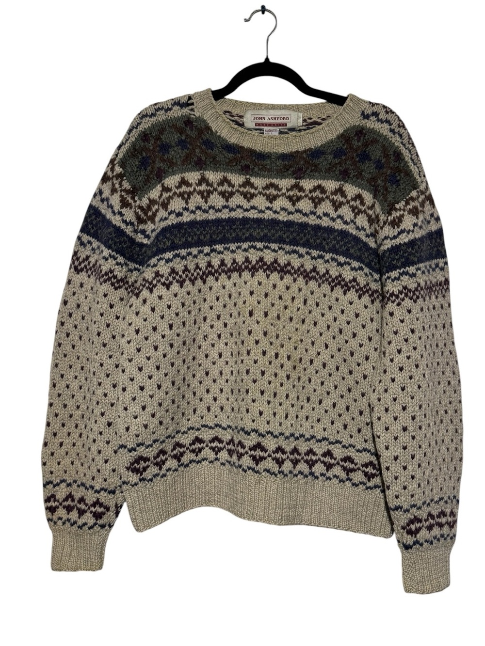 Vintage 100% Wool Nordic Fair Isle Sweater Size Large Grandpa Ski Lodge Cabin